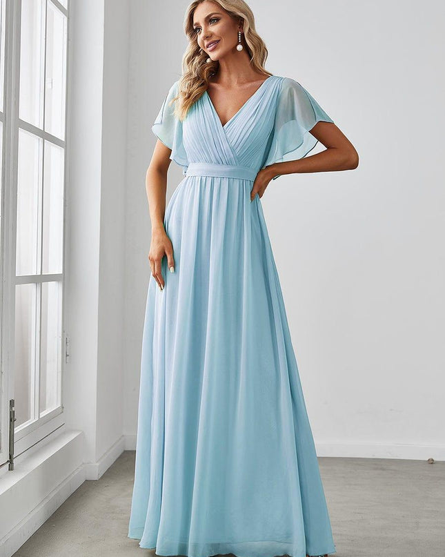 Natalia | A-Line V-Neck Flutter Sleeve Wedding Guest Dress