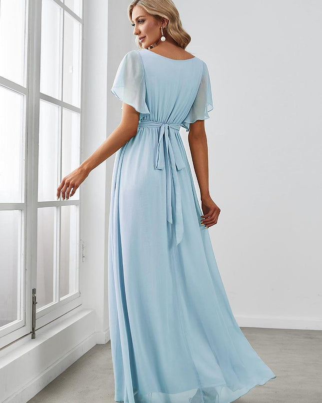 Natalia | A-Line V-Neck Flutter Sleeve Wedding Guest Dress