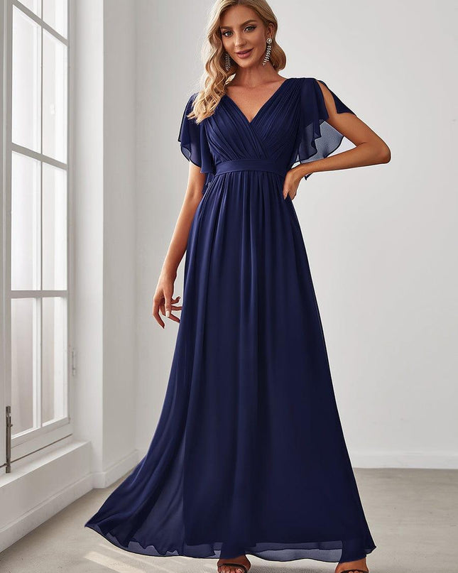 Natalia | A-Line V-Neck Flutter Sleeve Wedding Guest Dress