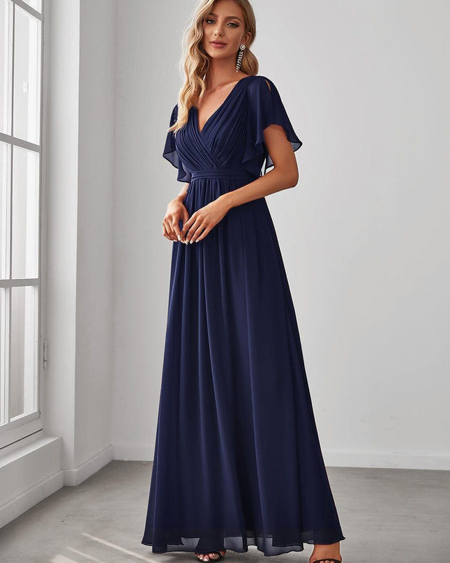 Natalia | A-Line V-Neck Flutter Sleeve Wedding Guest Dress