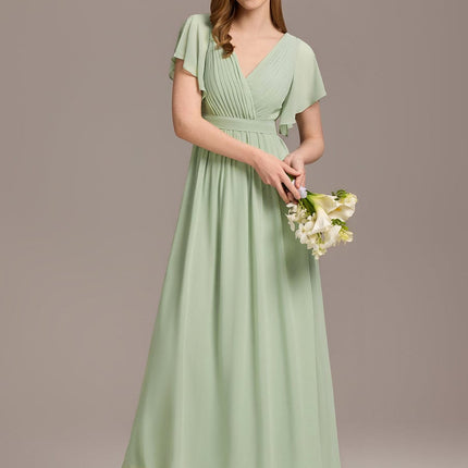 Natalia | A-Line V-Neck Flutter Sleeve Wedding Guest Dress