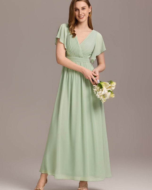 Natalia | A-Line V-Neck Flutter Sleeve Wedding Guest Dress