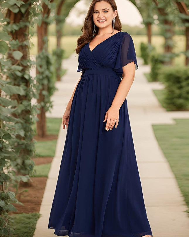 Natalia | A-Line V-Neck Flutter Sleeve Wedding Guest Dress