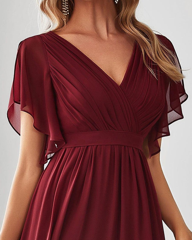 Natalia | A-Line V-Neck Flutter Sleeve Wedding Guest Dress