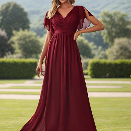 Natalia | A-Line V-Neck Flutter Sleeve Wedding Guest Dress