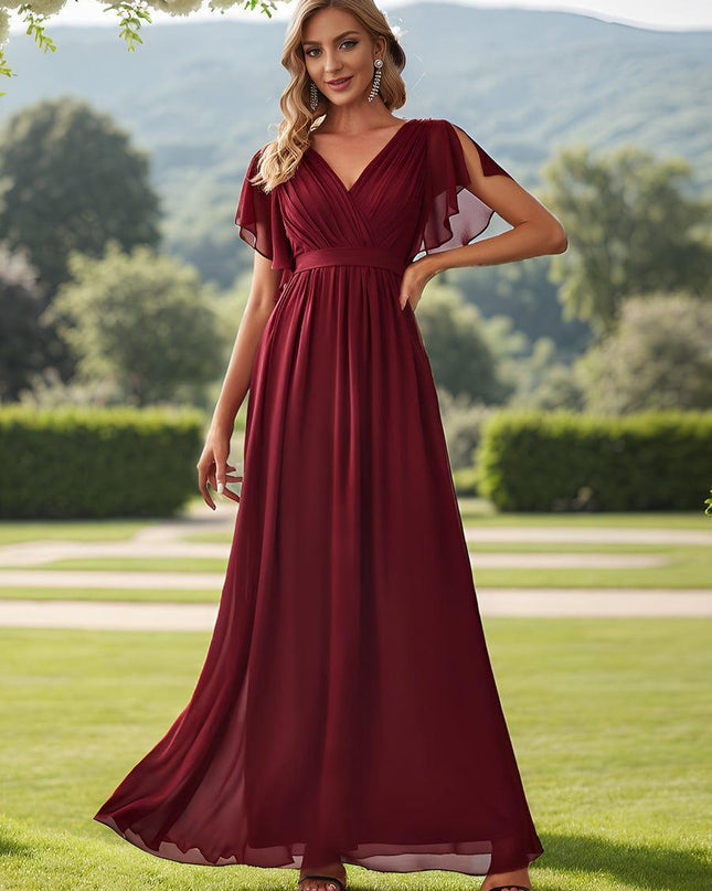Natalia | A-Line V-Neck Flutter Sleeve Wedding Guest Dress