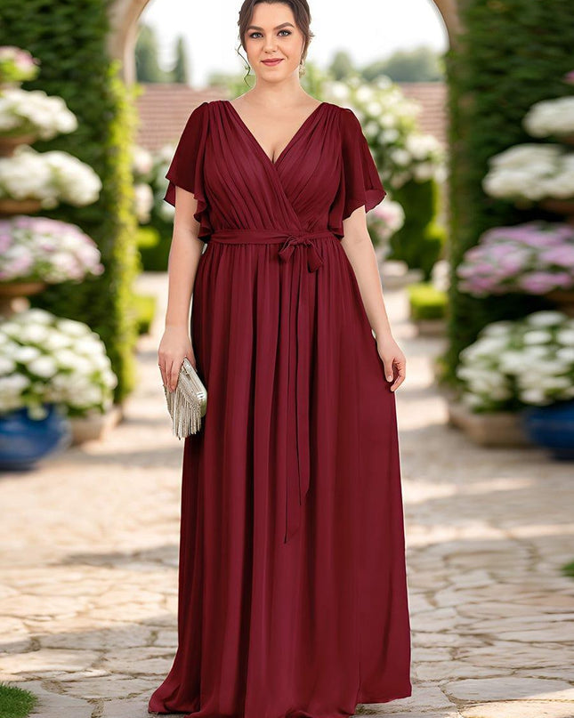Natalia | A-Line V-Neck Flutter Sleeve Wedding Guest Dress