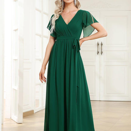 Natalia | A-Line V-Neck Flutter Sleeve Wedding Guest Dress