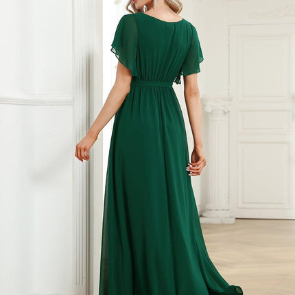 Natalia | A-Line V-Neck Flutter Sleeve Wedding Guest Dress