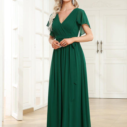 Natalia | A-Line V-Neck Flutter Sleeve Wedding Guest Dress