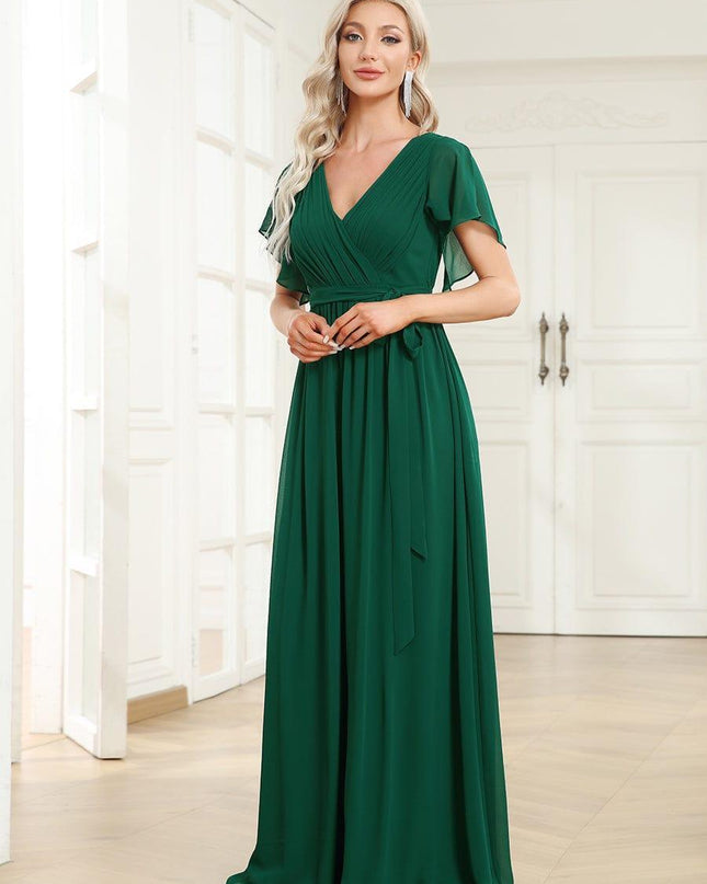 Natalia | A-Line V-Neck Flutter Sleeve Wedding Guest Dress