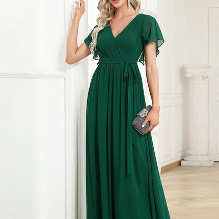 Natalia | A-Line V-Neck Flutter Sleeve Wedding Guest Dress