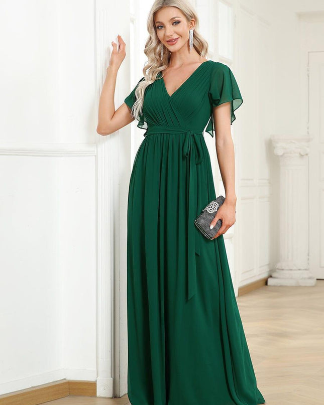 Natalia | A-Line V-Neck Flutter Sleeve Wedding Guest Dress