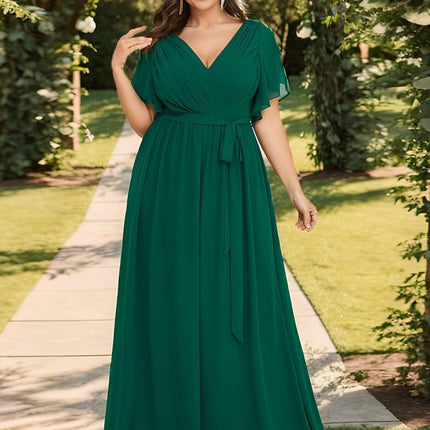 Natalia | A-Line V-Neck Flutter Sleeve Wedding Guest Dress