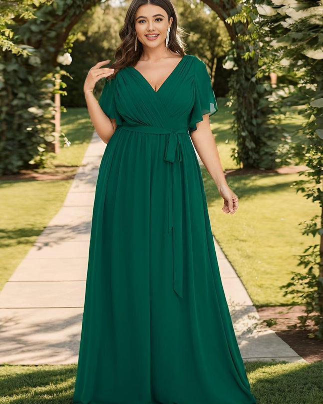 Natalia | A-Line V-Neck Flutter Sleeve Wedding Guest Dress