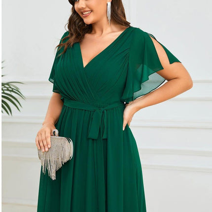 Natalia | A-Line V-Neck Flutter Sleeve Wedding Guest Dress