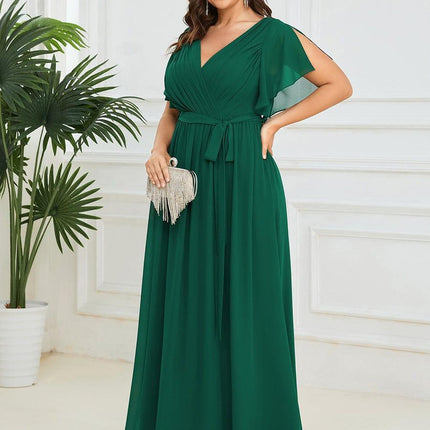 Natalia | A-Line V-Neck Flutter Sleeve Wedding Guest Dress