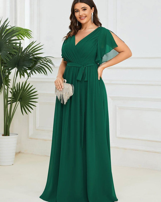 Natalia | A-Line V-Neck Flutter Sleeve Wedding Guest Dress
