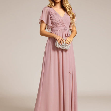 Natalia | A-Line V-Neck Flutter Sleeve Wedding Guest Dress