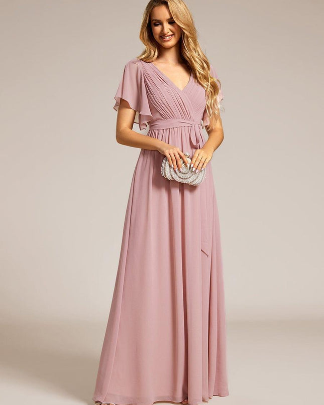 Natalia | A-Line V-Neck Flutter Sleeve Wedding Guest Dress