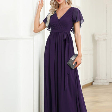 Natalia | A-Line V-Neck Flutter Sleeve Wedding Guest Dress