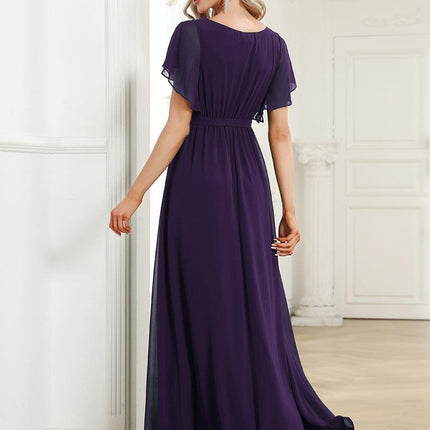 Natalia | A-Line V-Neck Flutter Sleeve Wedding Guest Dress