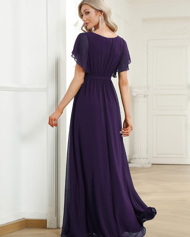 Natalia | A-Line V-Neck Flutter Sleeve Wedding Guest Dress