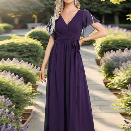 Natalia | A-Line V-Neck Flutter Sleeve Wedding Guest Dress