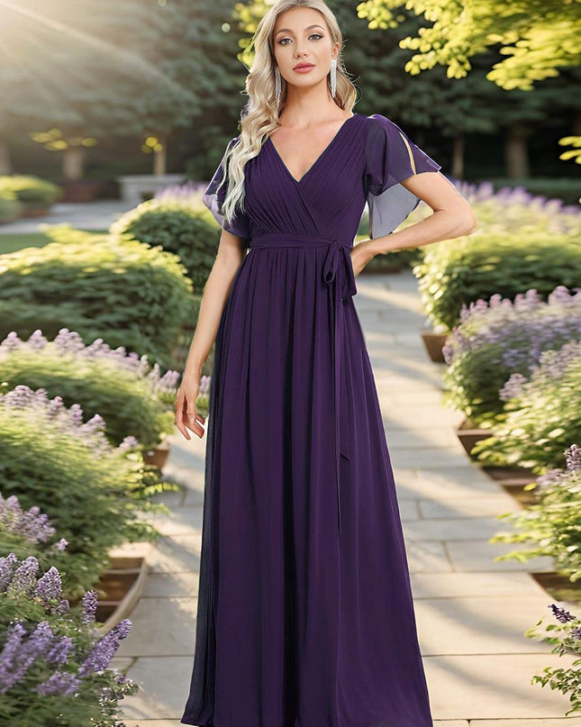 Natalia | A-Line V-Neck Flutter Sleeve Wedding Guest Dress
