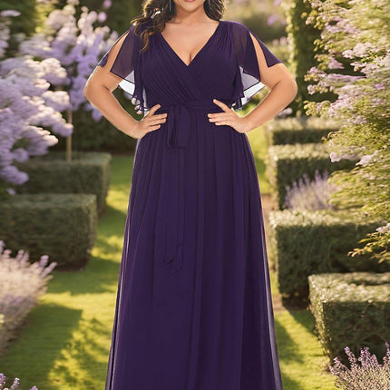 Natalia | A-Line V-Neck Flutter Sleeve Wedding Guest Dress