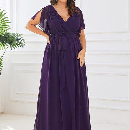 Natalia | A-Line V-Neck Flutter Sleeve Wedding Guest Dress