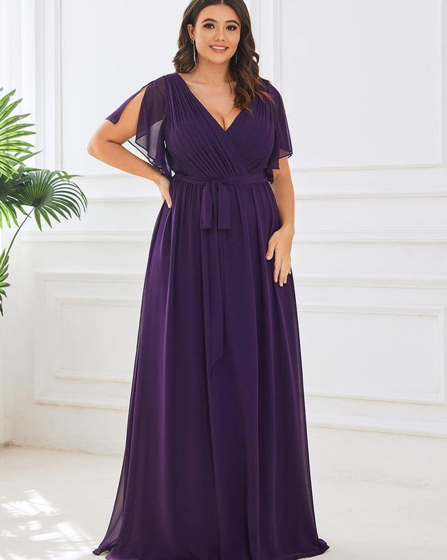 Natalia | A-Line V-Neck Flutter Sleeve Wedding Guest Dress