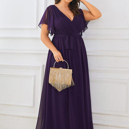 Natalia | A-Line V-Neck Flutter Sleeve Wedding Guest Dress