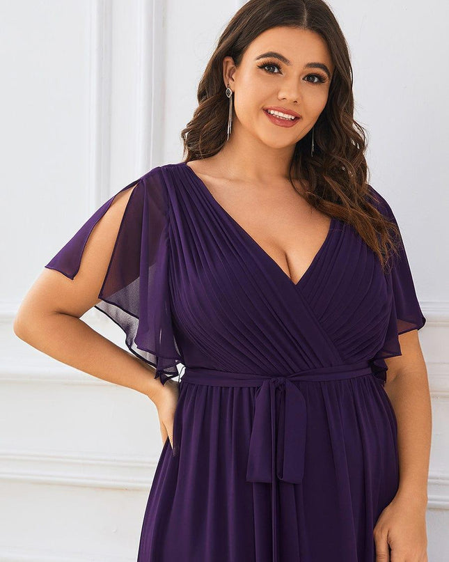 Natalia | A-Line V-Neck Flutter Sleeve Wedding Guest Dress