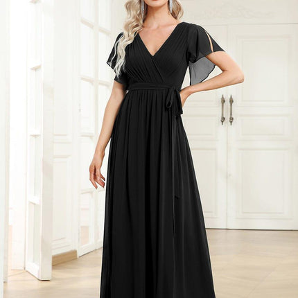 Natalia | A-Line V-Neck Flutter Sleeve Wedding Guest Dress