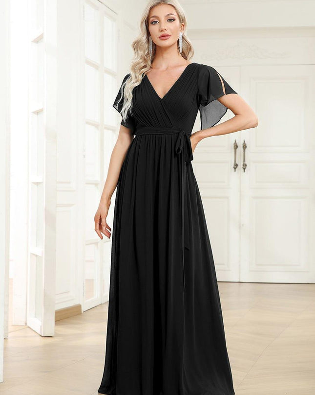 Natalia | A-Line V-Neck Flutter Sleeve Wedding Guest Dress
