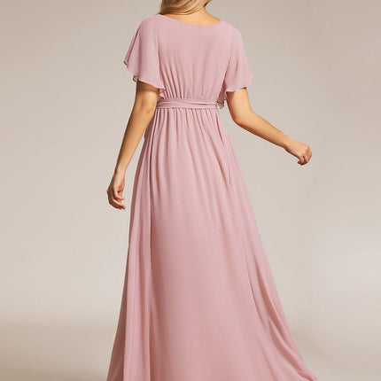 Natalia | A-Line V-Neck Flutter Sleeve Wedding Guest Dress