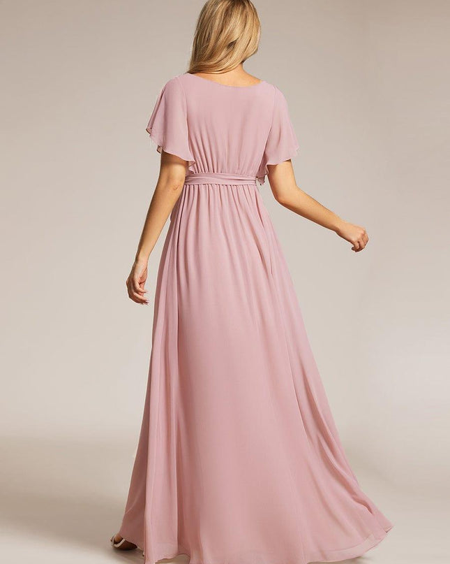 Natalia | A-Line V-Neck Flutter Sleeve Wedding Guest Dress