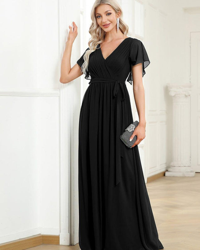 Natalia | A-Line V-Neck Flutter Sleeve Wedding Guest Dress