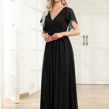 Natalia | A-Line V-Neck Flutter Sleeve Wedding Guest Dress