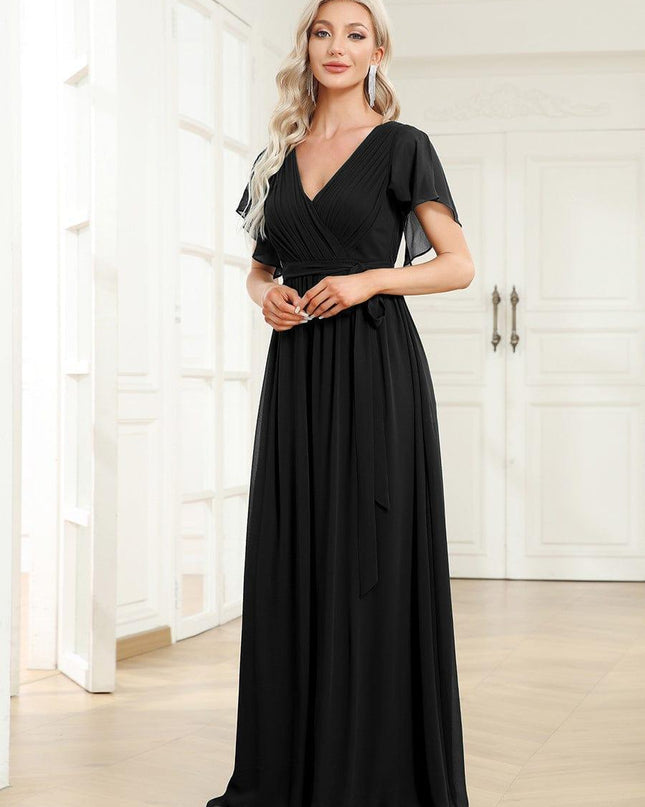 Natalia | A-Line V-Neck Flutter Sleeve Wedding Guest Dress