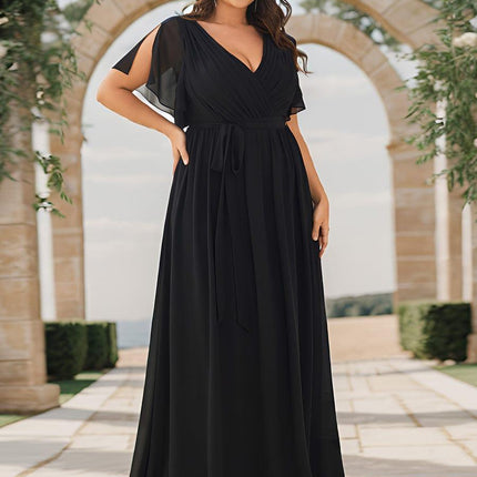 Natalia | A-Line V-Neck Flutter Sleeve Wedding Guest Dress