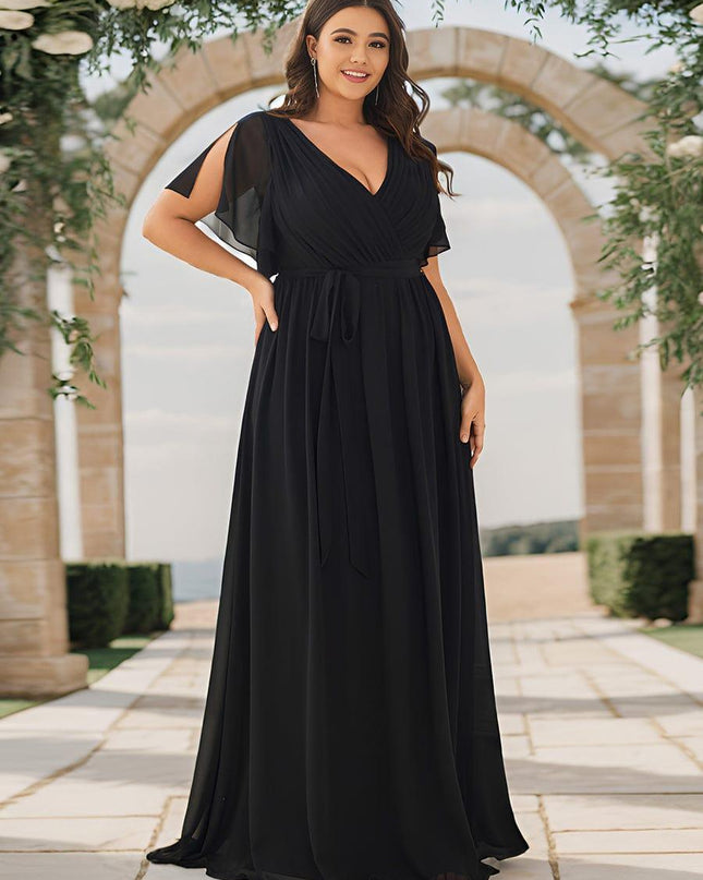 Natalia | A-Line V-Neck Flutter Sleeve Wedding Guest Dress