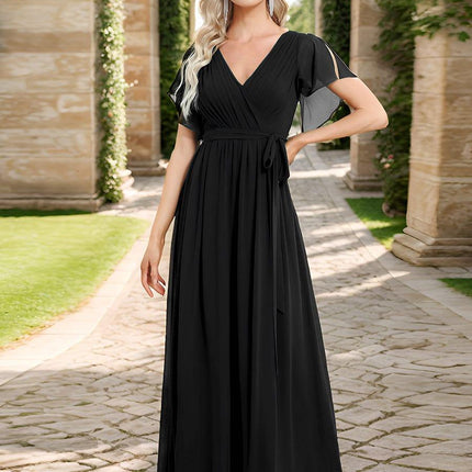 Natalia | A-Line V-Neck Flutter Sleeve Wedding Guest Dress