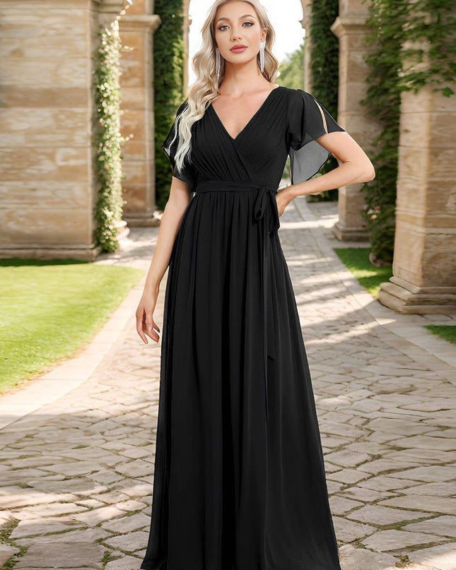 Natalia | A-Line V-Neck Flutter Sleeve Wedding Guest Dress