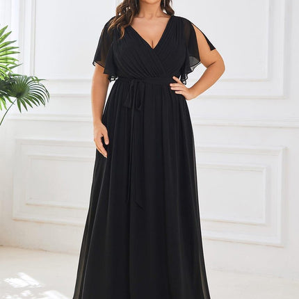 Natalia | A-Line V-Neck Flutter Sleeve Wedding Guest Dress