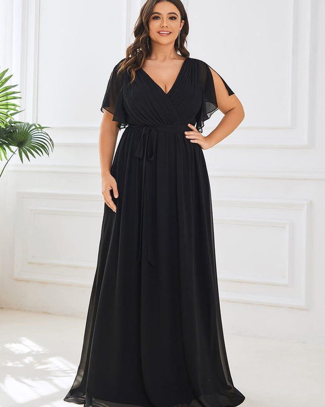 Natalia | A-Line V-Neck Flutter Sleeve Wedding Guest Dress