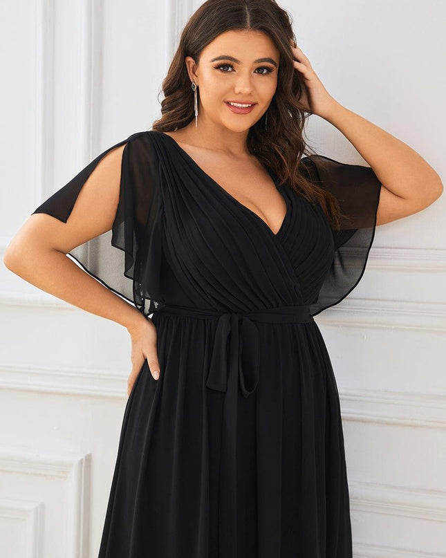 Natalia | A-Line V-Neck Flutter Sleeve Wedding Guest Dress