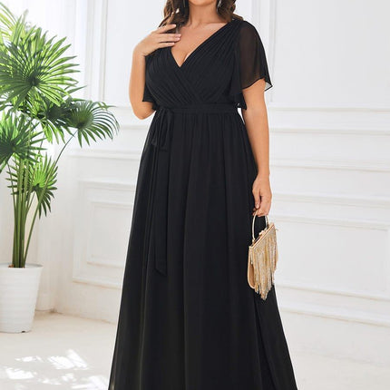 Natalia | A-Line V-Neck Flutter Sleeve Wedding Guest Dress