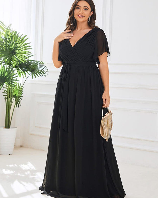 Natalia | A-Line V-Neck Flutter Sleeve Wedding Guest Dress